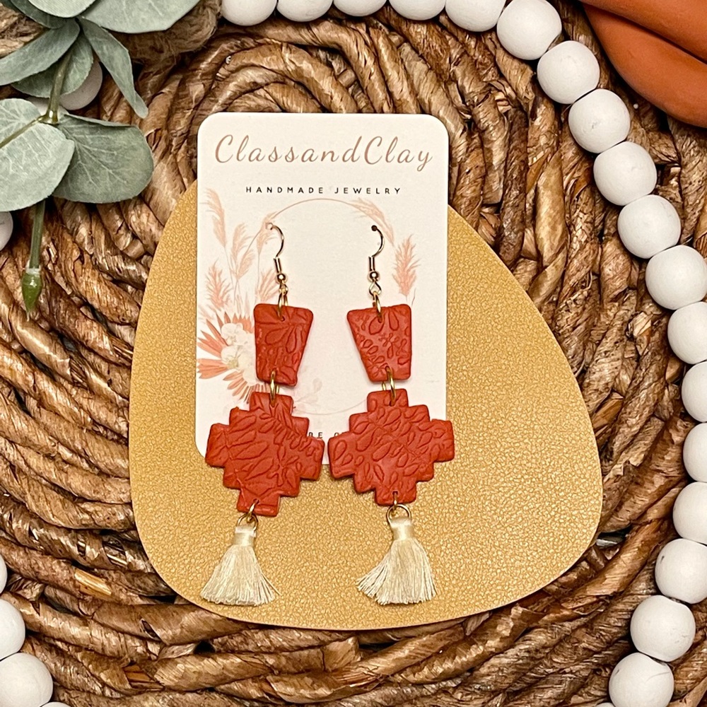 Handmade Polymer Clay earrings - FALLin’ for you collection - Beige tassels